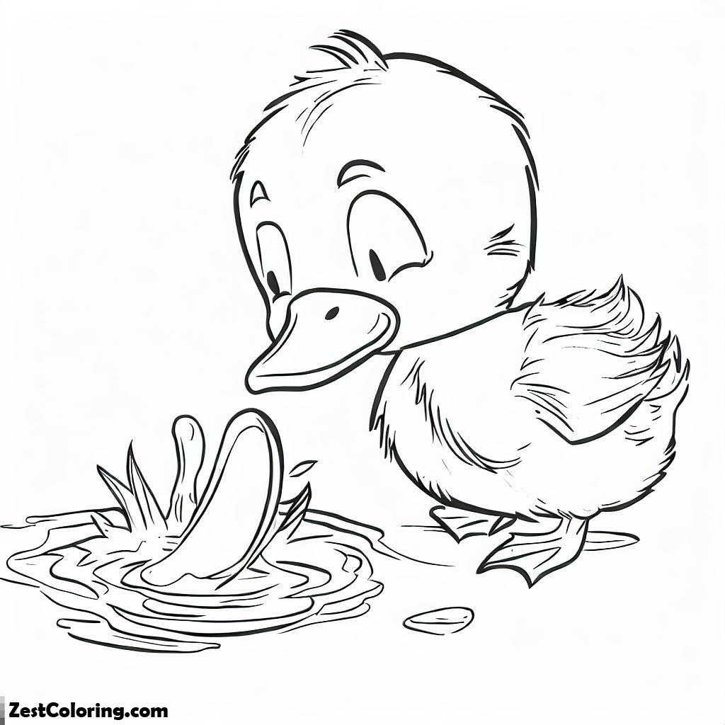 Duckling, Duckling Trying To Find Her Mom Coloring Page: Duckling Trying To Find Her Mom Coloring PageFull Size Image