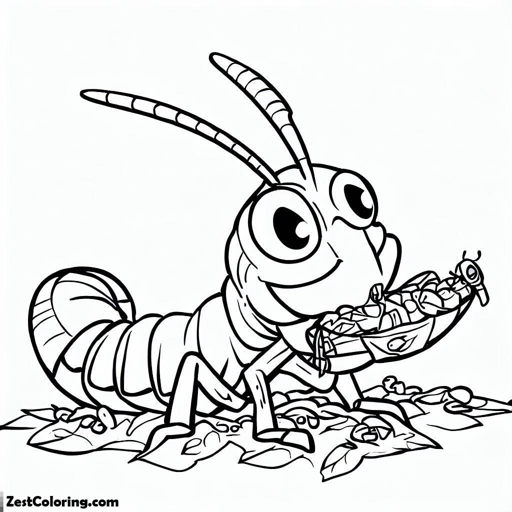 Grasshopper, Grasshopper And His Meal Coloring Page: Grasshopper And His Meal Coloring PageFull Size Image