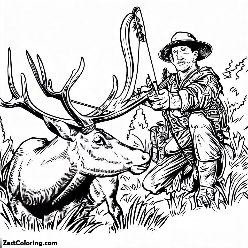 Hunter To Color Hunter Aim His Arrow To An Elk Coloring Pages : Coloring for Kids ...