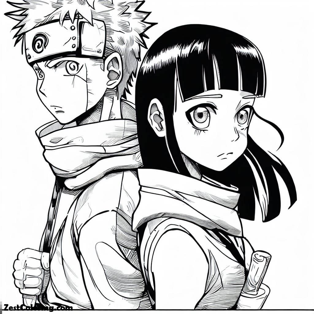 Naruto, Hyuuga Hinata And Uzumaki Naruto 2 Coloring Page: Hyuuga Hinata And Uzumaki Naruto 2 Coloring PageFull Size Image