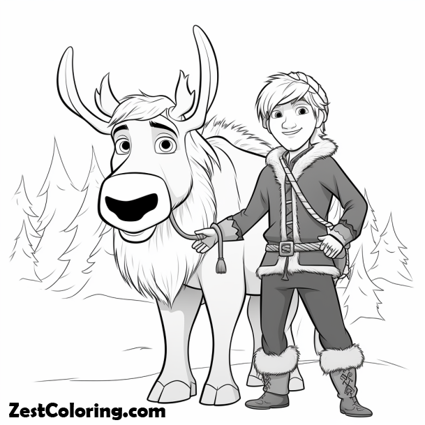 Kristoff (Disney's Frozen), Kristoff Loyal Friend Sven The Reindeer Coloring Pages: Kristoff Loyal Friend Sven The Reindeer Coloring PagesFull Size Image