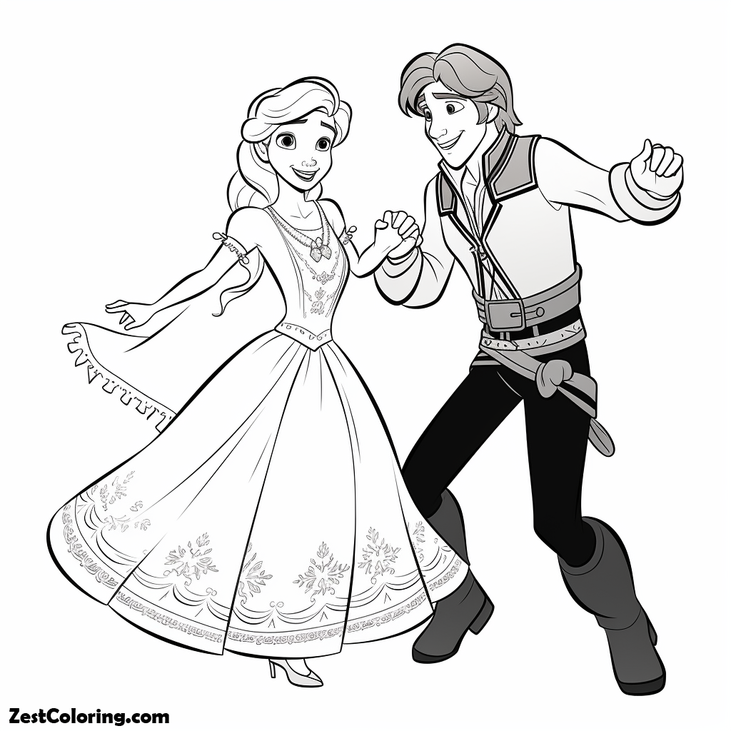 Kristoff (Disney's Frozen), Kristoff Dancing With Pricess Anna Coloring Page: Kristoff Dancing With Pricess Anna Coloring PageFull Size Image