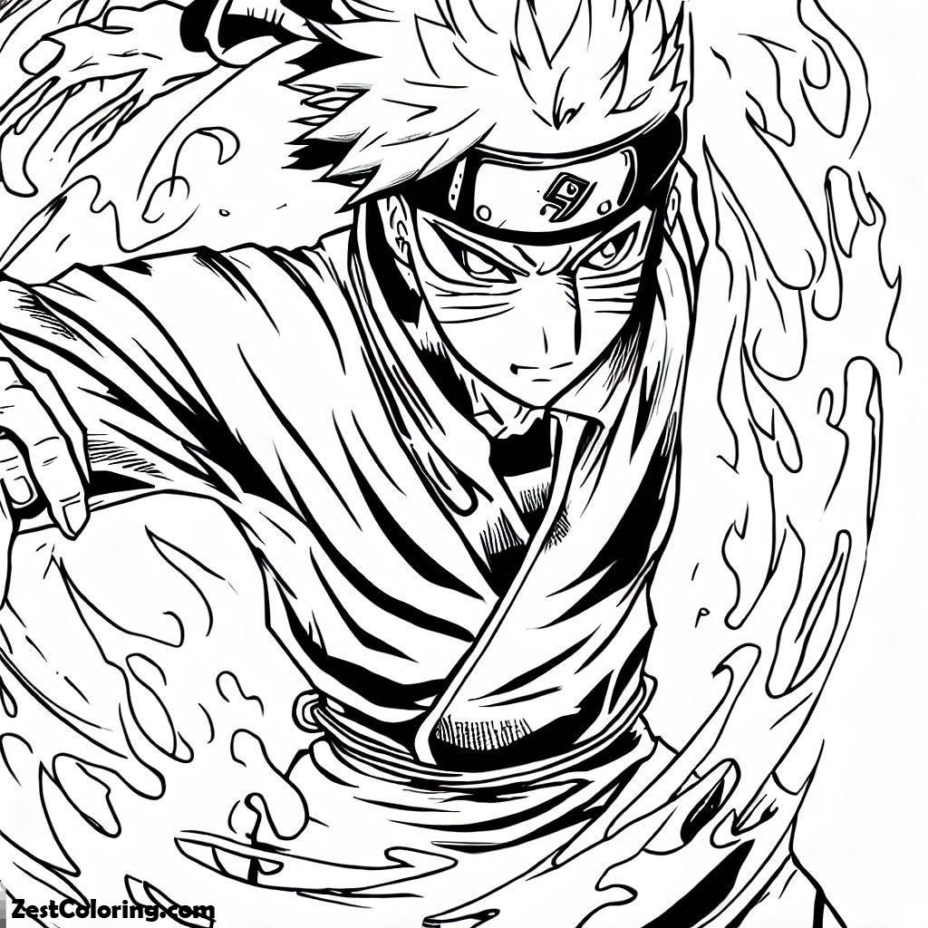 Naruto, Naruto With Cool Fire Robe Coloring Page: Naruto With Cool Fire Robe Coloring PageFull Size Image