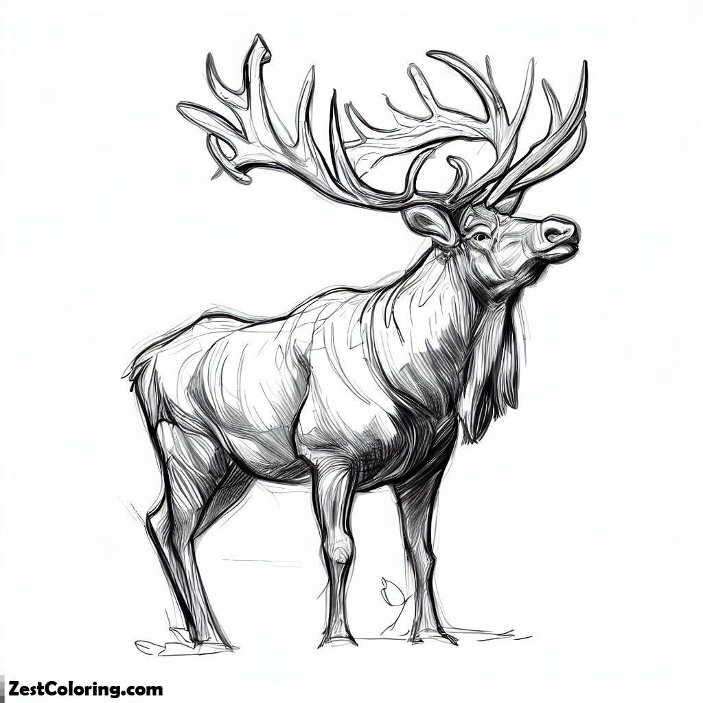 Elk, Sketch Of An Elk Coloring Pages: Sketch Of An Elk Coloring PagesFull Size Image