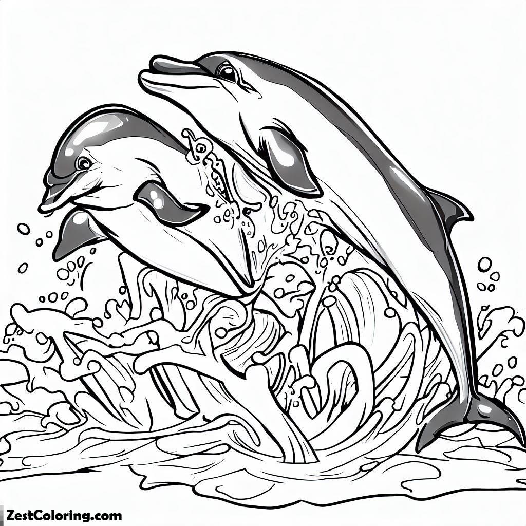 Dolphin, Two Dolphin Jump Together Coloring Page: Two Dolphin Jump Together Coloring PageFull Size Image