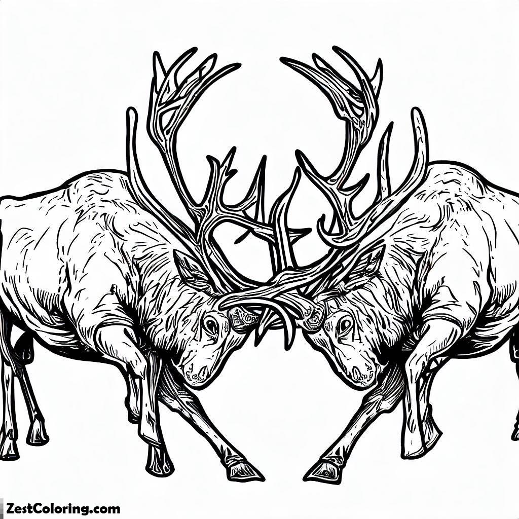 Elk, Two Elk Antlers Wrestling Coloring Pages: Two Elk Antlers Wrestling Coloring PagesFull Size Image