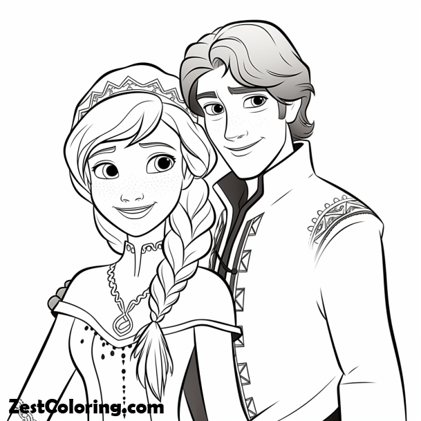 Kristoff (Disney's Frozen), Ristoff And Princess Anna Lover Couple Coloring Pages: Ristoff And Princess Anna Lover Couple Coloring PagesFull Size Image