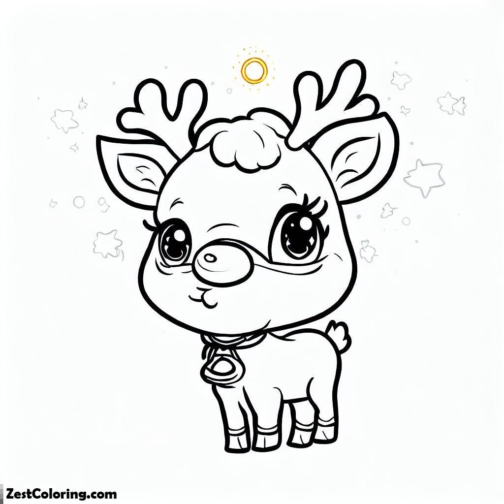 Christmas, A Sweet Christmas Reindeer With Glowing Nose On Christmas Coloring Page: A Sweet Christmas Reindeer With Glowing Nose On Christmas Coloring PageFull Size Image