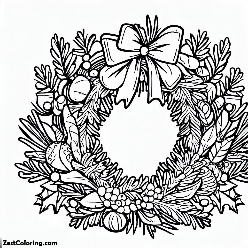 Christmas, An Awesome Christmas Wreath On Christmas, Coloring Page: An Awesome Christmas Wreath On Christmas, Coloring PageFull Size Image