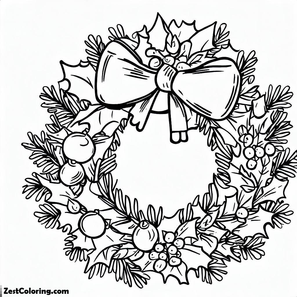 Christmas, An Awesome Christmas Wreath On Christmas Coloring Page: An Awesome Christmas Wreath On Christmas Coloring PageFull Size Image
