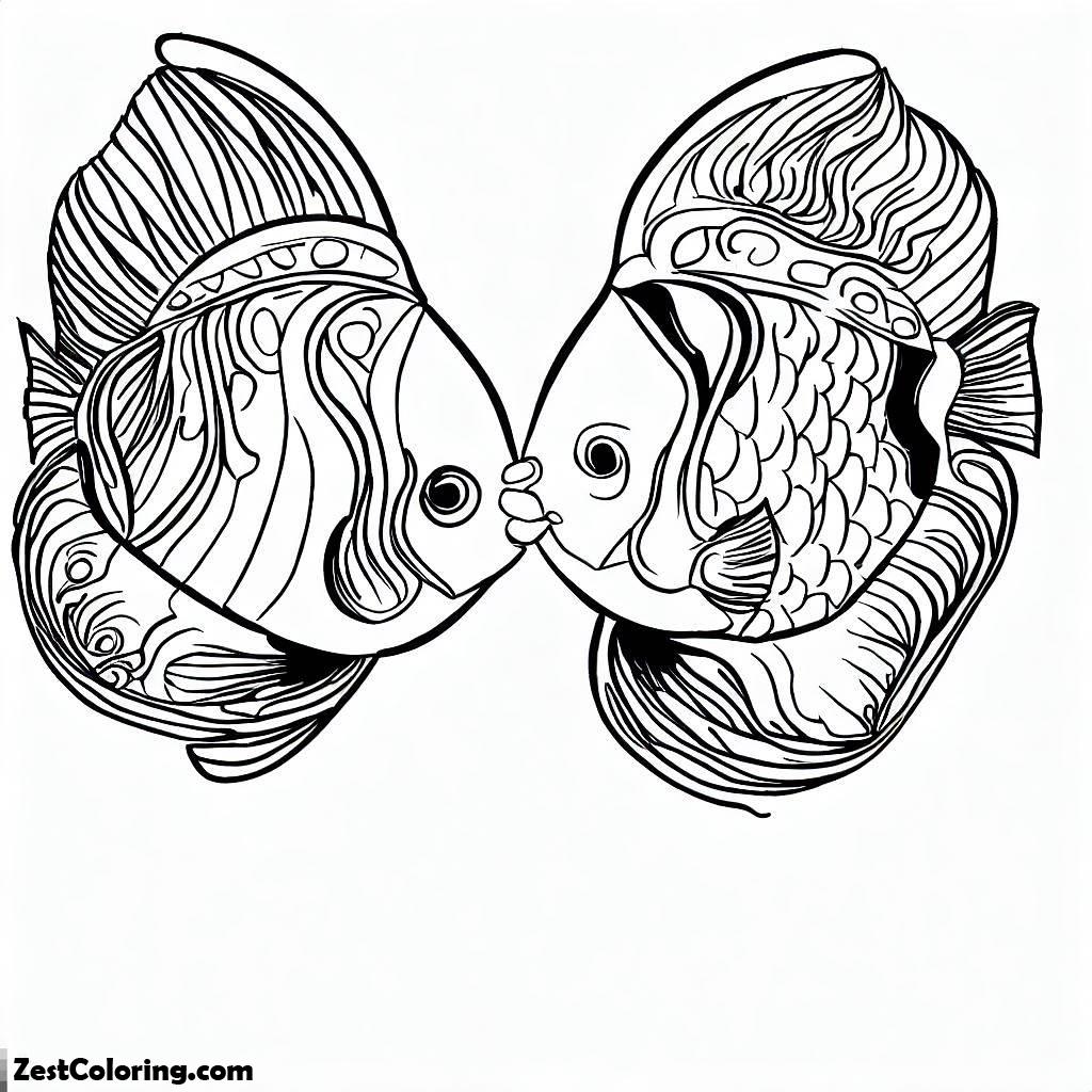 Kissing Fish, Angelfish Couple Kissing Coloring Pages: Angelfish Couple Kissing Coloring PagesFull Size Image