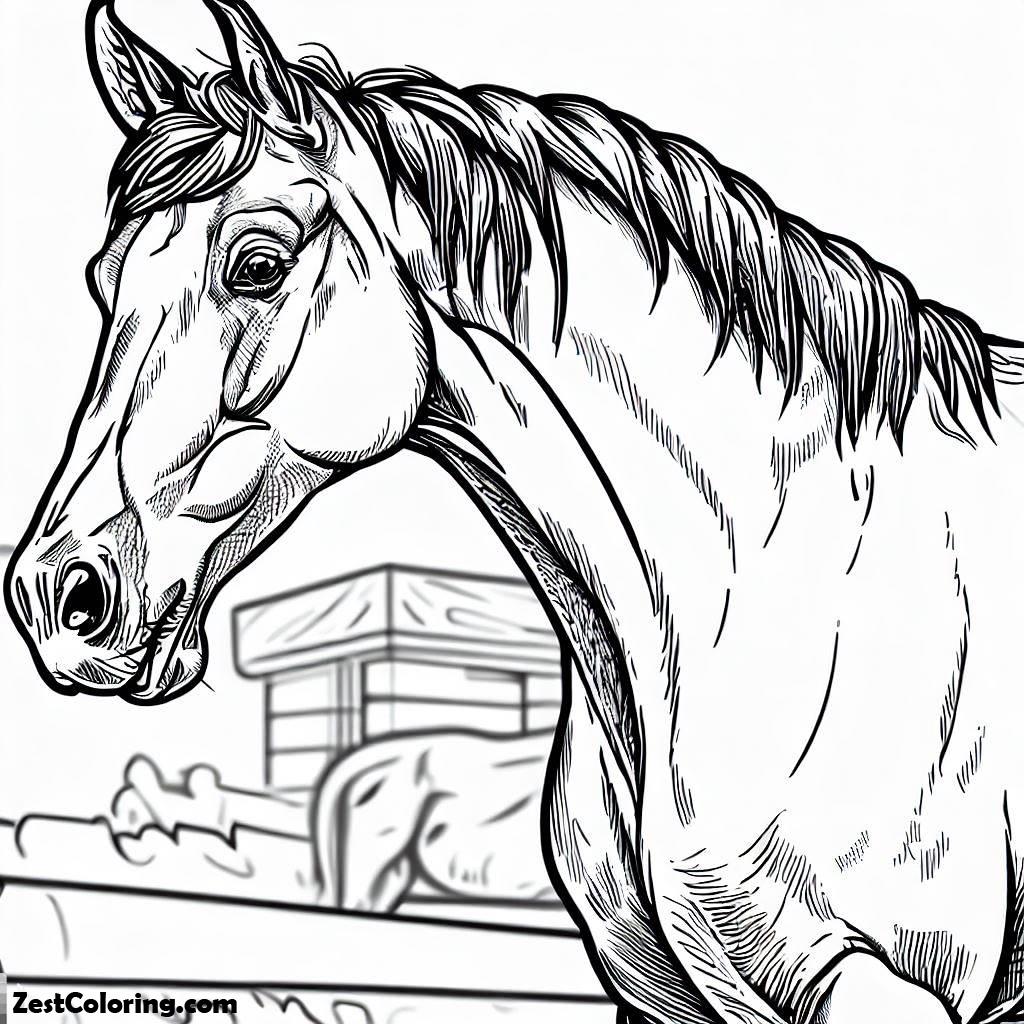 Horse, Awesome Male Horse At The Yard In Horses Coloring Page: Awesome Male Horse At The Yard In Horses Coloring PageFull Size Image