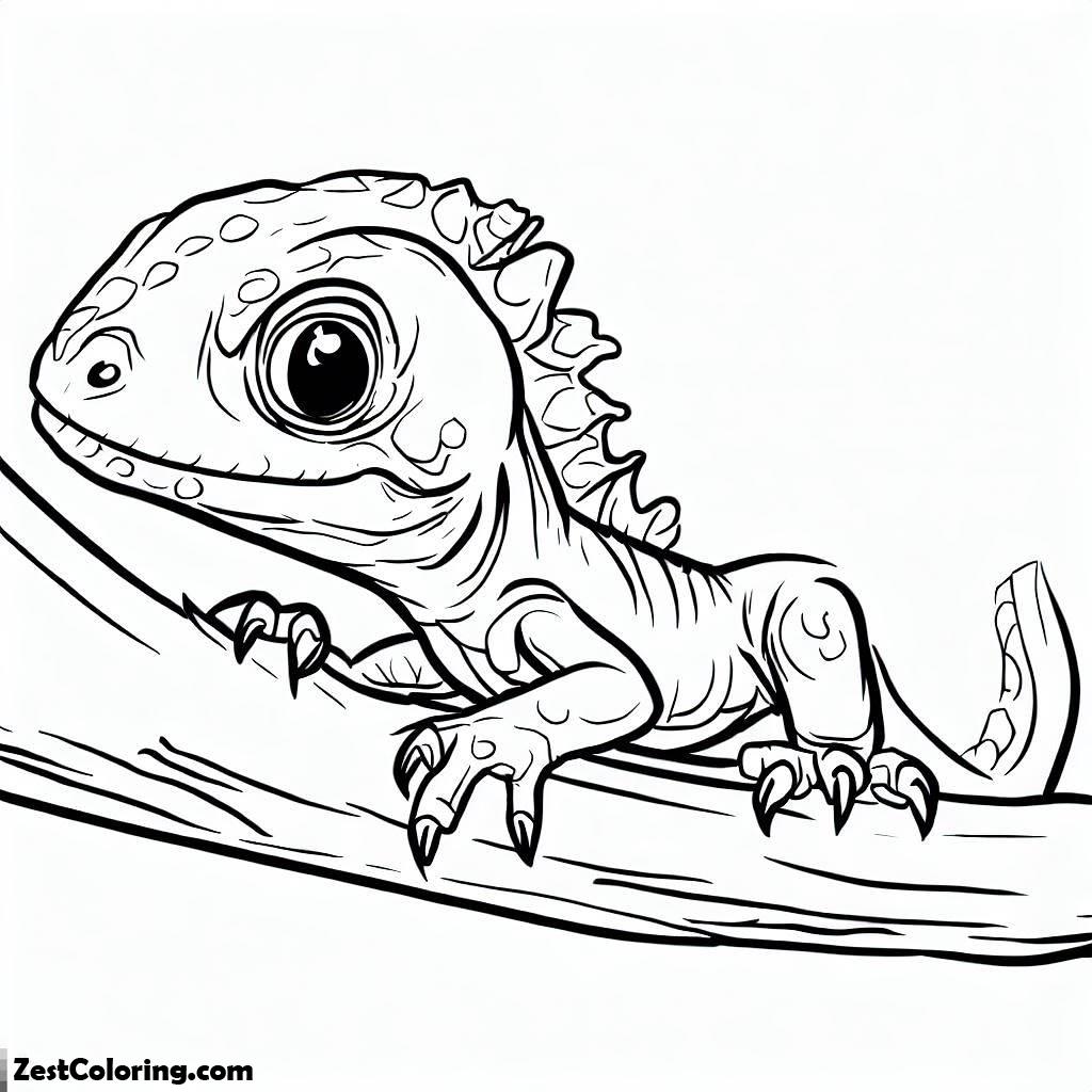 Iguana, Baby Iguana On The Branch Coloring Page: Baby Iguana On The Branch Coloring PageFull Size Image