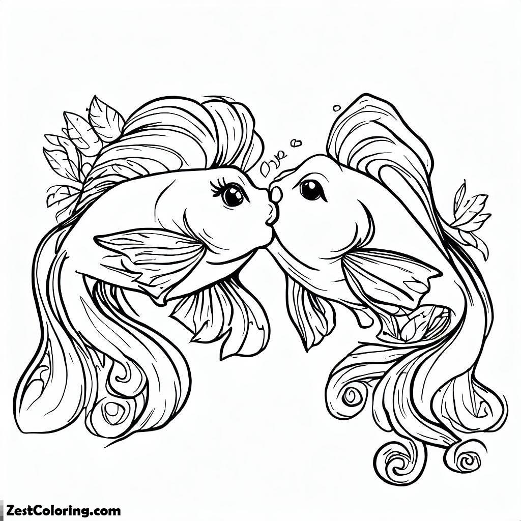 Kissing Fish, Beautiful Kissing Fish Coloring Pages: Beautiful Kissing Fish Coloring PagesFull Size Image