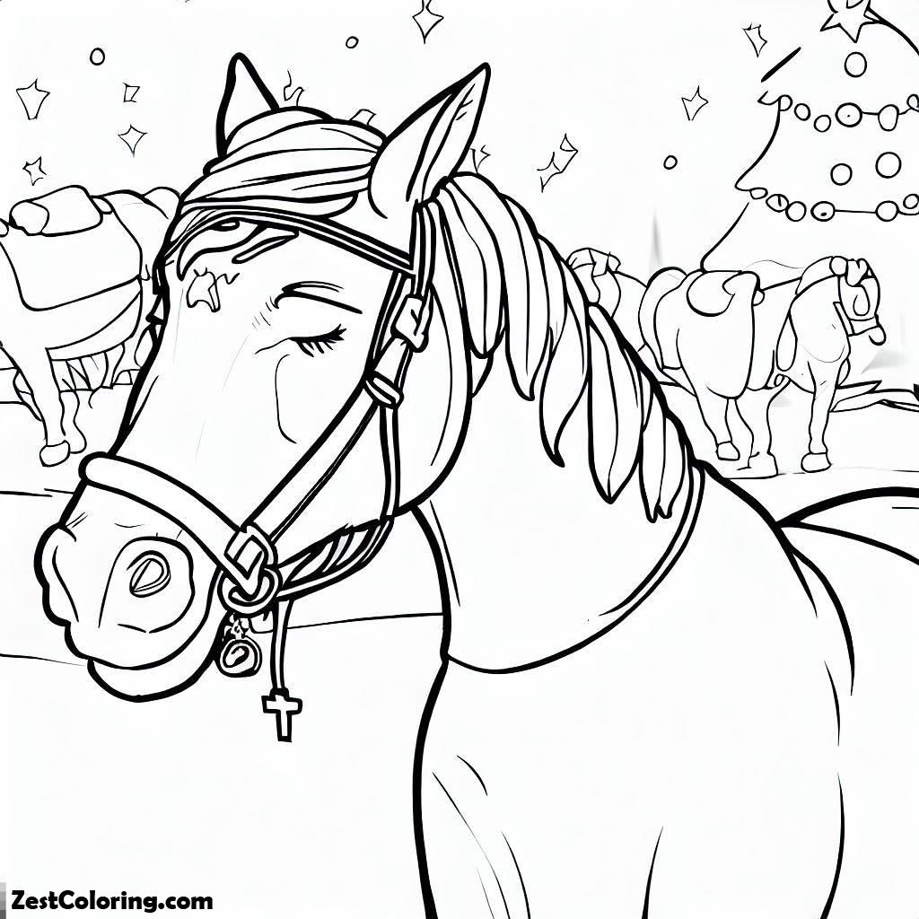 Horse, Calm Horse In The Chrismast Party In Horses Coloring Page: Calm Horse In The Chrismast Party In Horses Coloring PageFull Size Image
