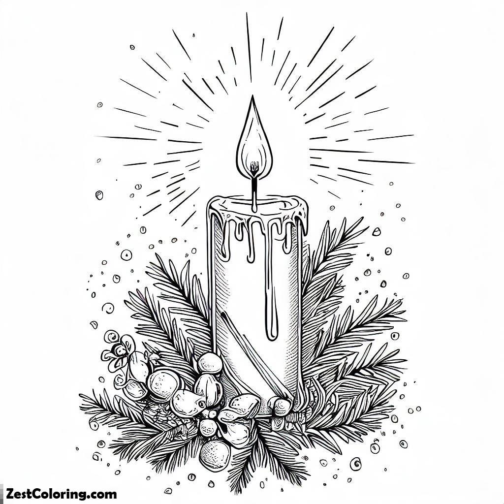 Christmas, Christmas Candle On Light On Christmas Coloring Page: Christmas Candle On Light On Christmas Coloring PageFull Size Image