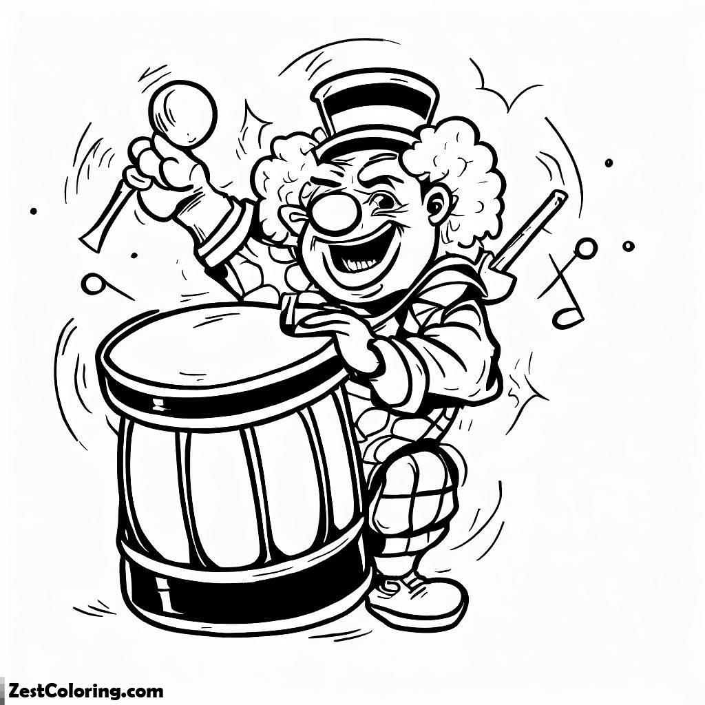 Clown, Clown Beating The Drum Coloring Page: Clown Beating The Drum Coloring PageFull Size Image