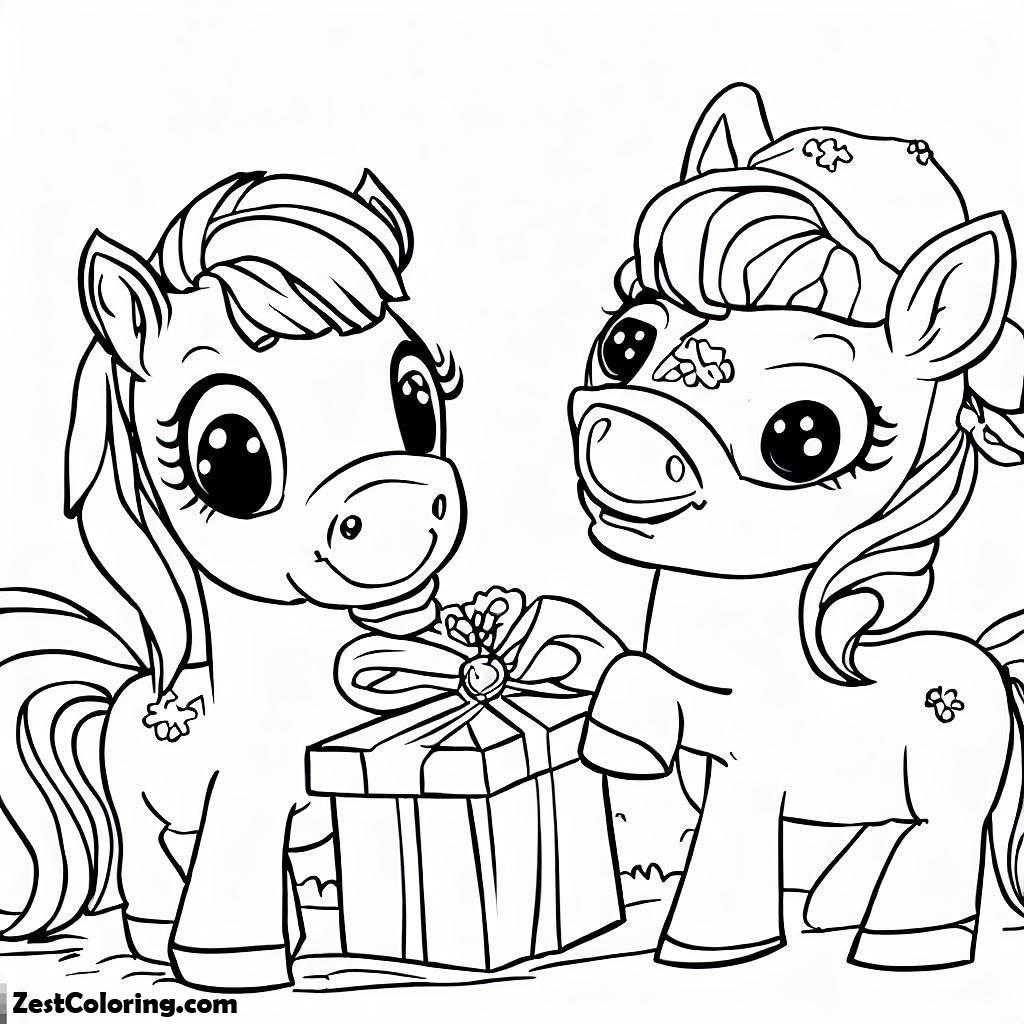 Horse, Cute Horse Cartoon And A Chrismast Give In Horses Coloring Page: Cute Horse Cartoon And A Chrismast Give In Horses Coloring PageFull Size Image