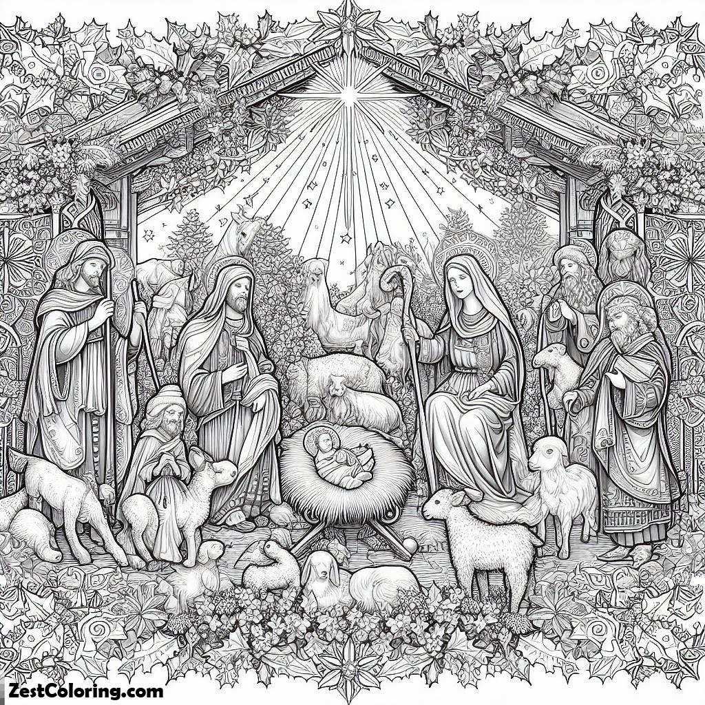 Nativity, Depiction Of Nativity Coloring Page: Depiction Of Nativity Coloring PageFull Size Image