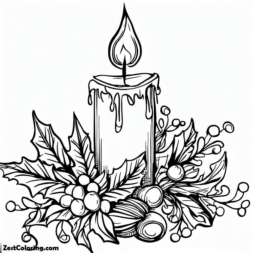 Christmas, Gorgeous Christmas Candle And Mistletoe On Christmas Coloring Page: Gorgeous Christmas Candle And Mistletoe On Christmas Coloring PageFull Size Image