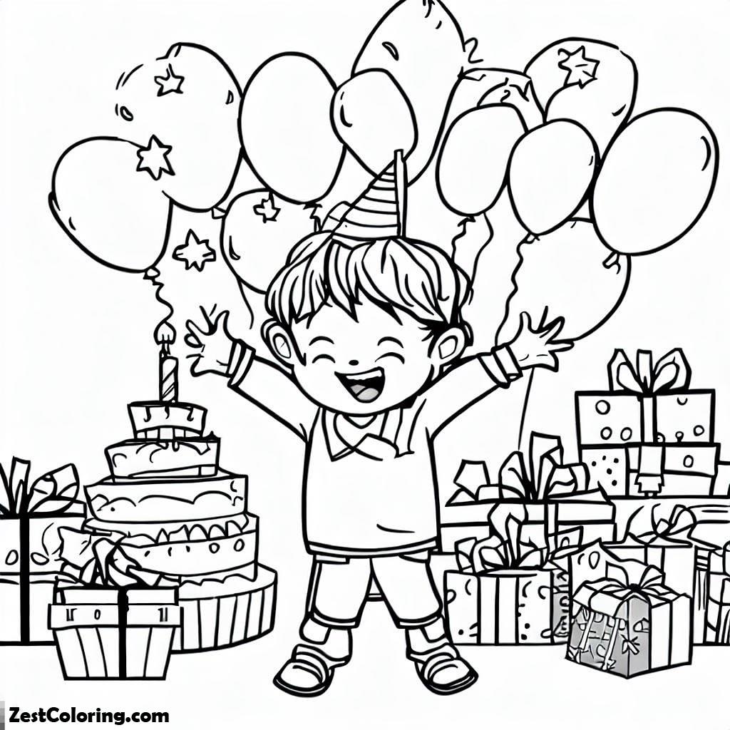 Happy Birthday, Happy Birthday Boy And A Lot Of Present Coloring Page: Happy Birthday Boy And A Lot Of Present Coloring PageFull Size Image
