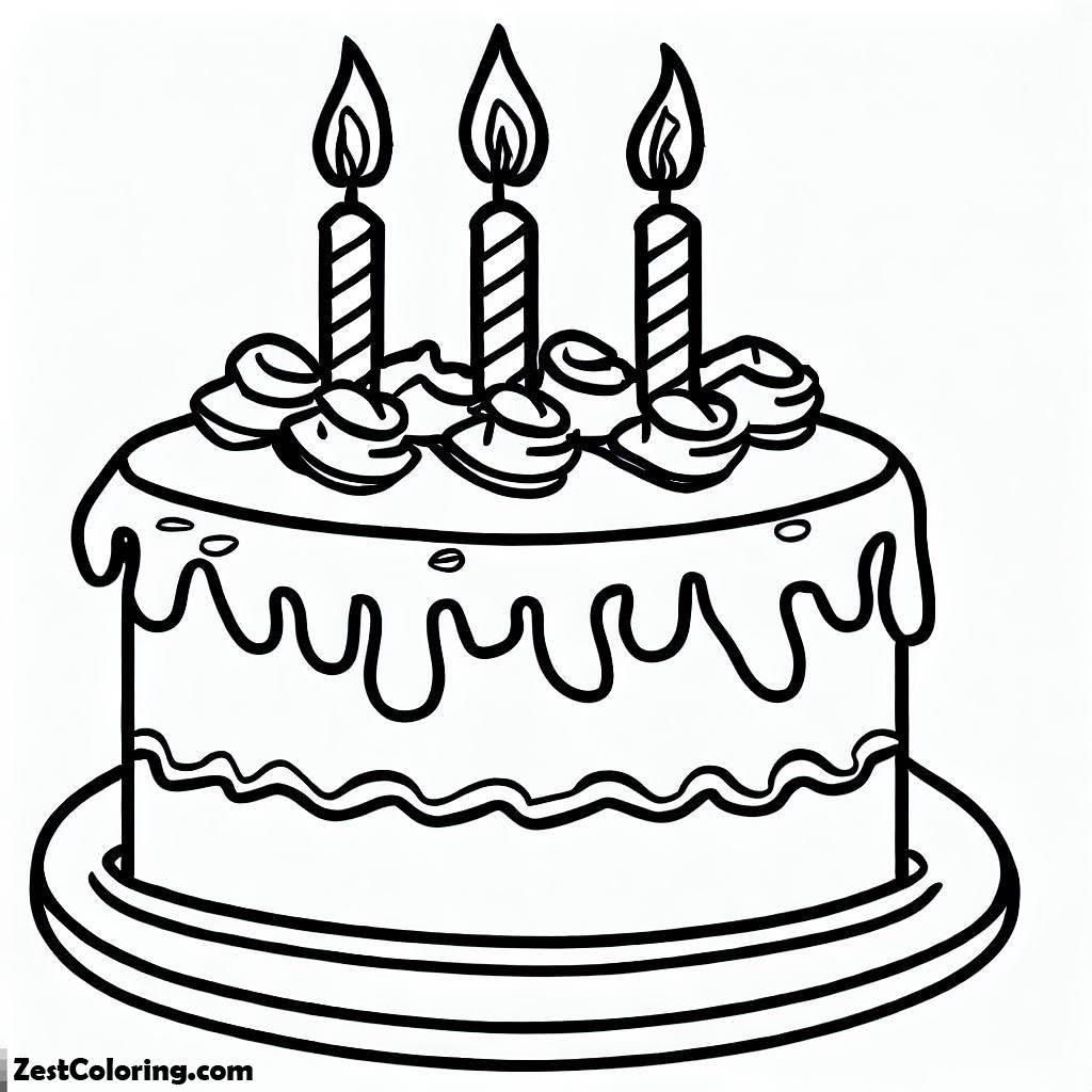 Happy Birthday Cake With Four Candles Coloring Page : Coloring for Kids ...