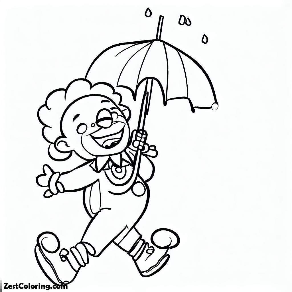 Clown, Happy Clown Walking With Little Umbrella Coloring Page: Happy Clown Walking With Little Umbrella Coloring PageFull Size Image