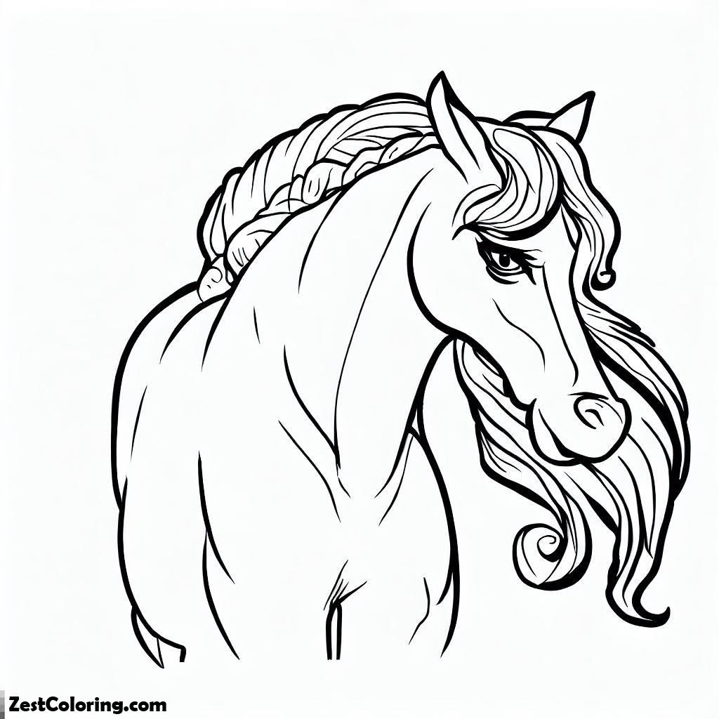 Horse, Horse With Long Ponytail In Horses Coloring Page: Horse With Long Ponytail In Horses Coloring PageFull Size Image