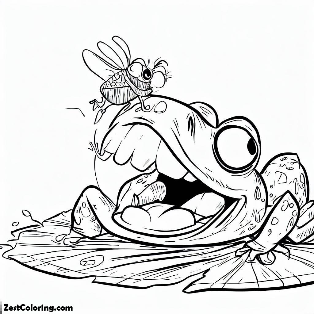Lily Pad, Hungry Frog Hunt For Insect On Lily Pad Coloring Page: Hungry Frog Hunt For Insect On Lily Pad Coloring PageFull Size Image