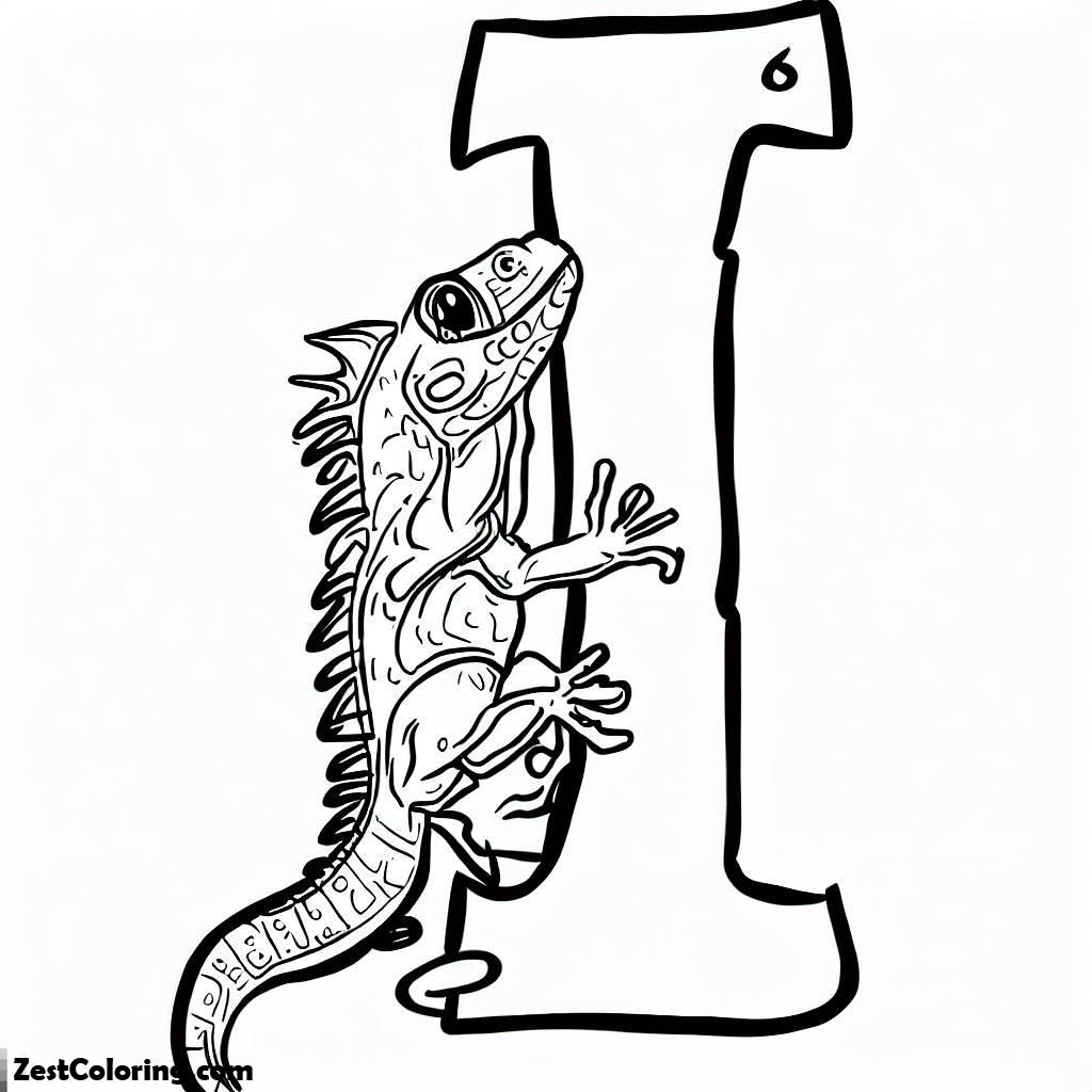 Iguana, Iguana Climbing A Letter I Coloring Page: Iguana Climbing A Letter I Coloring PageFull Size Image