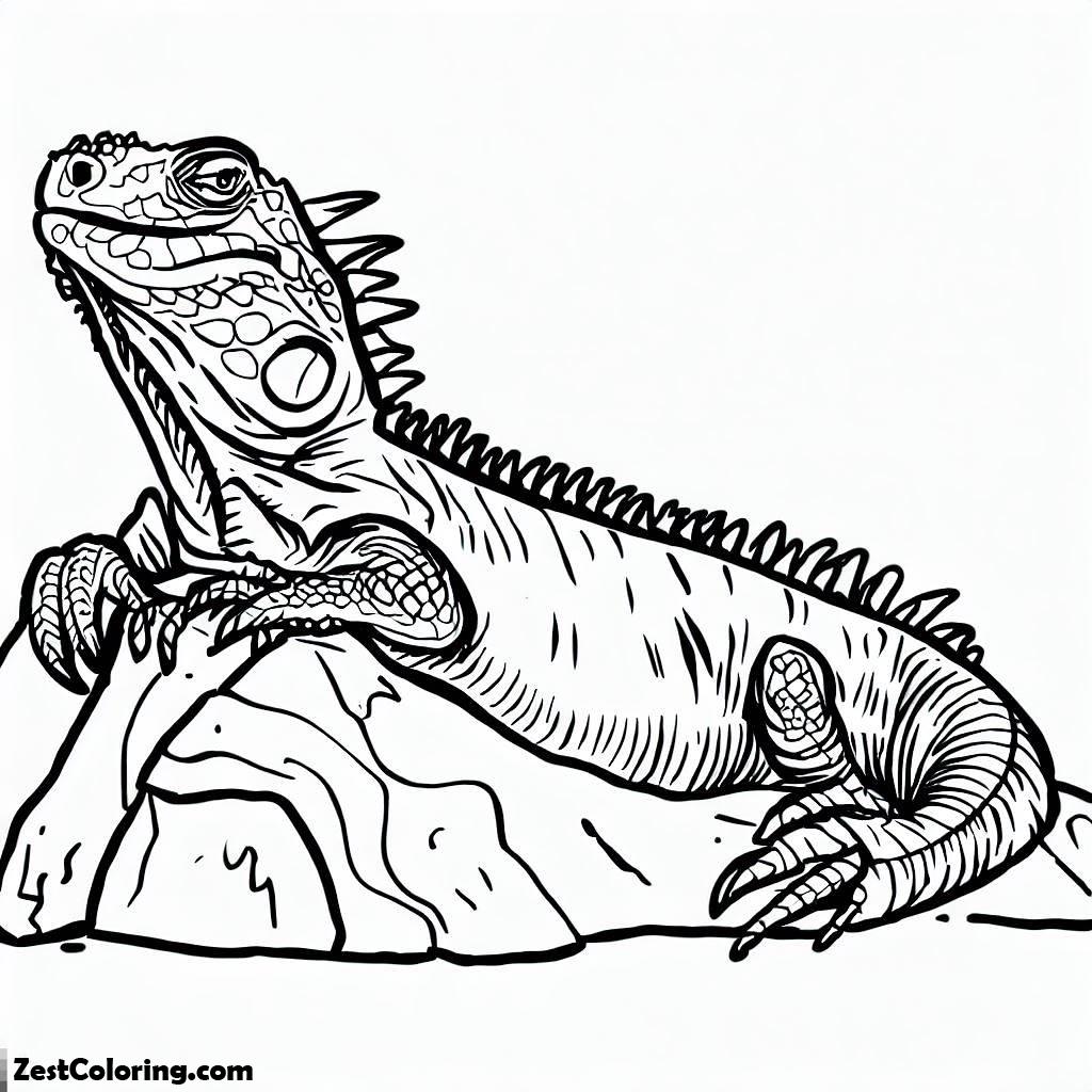 Iguana, Iguana Sunbathing On A Rock Coloring Page: Iguana Sunbathing On A Rock Coloring PageFull Size Image