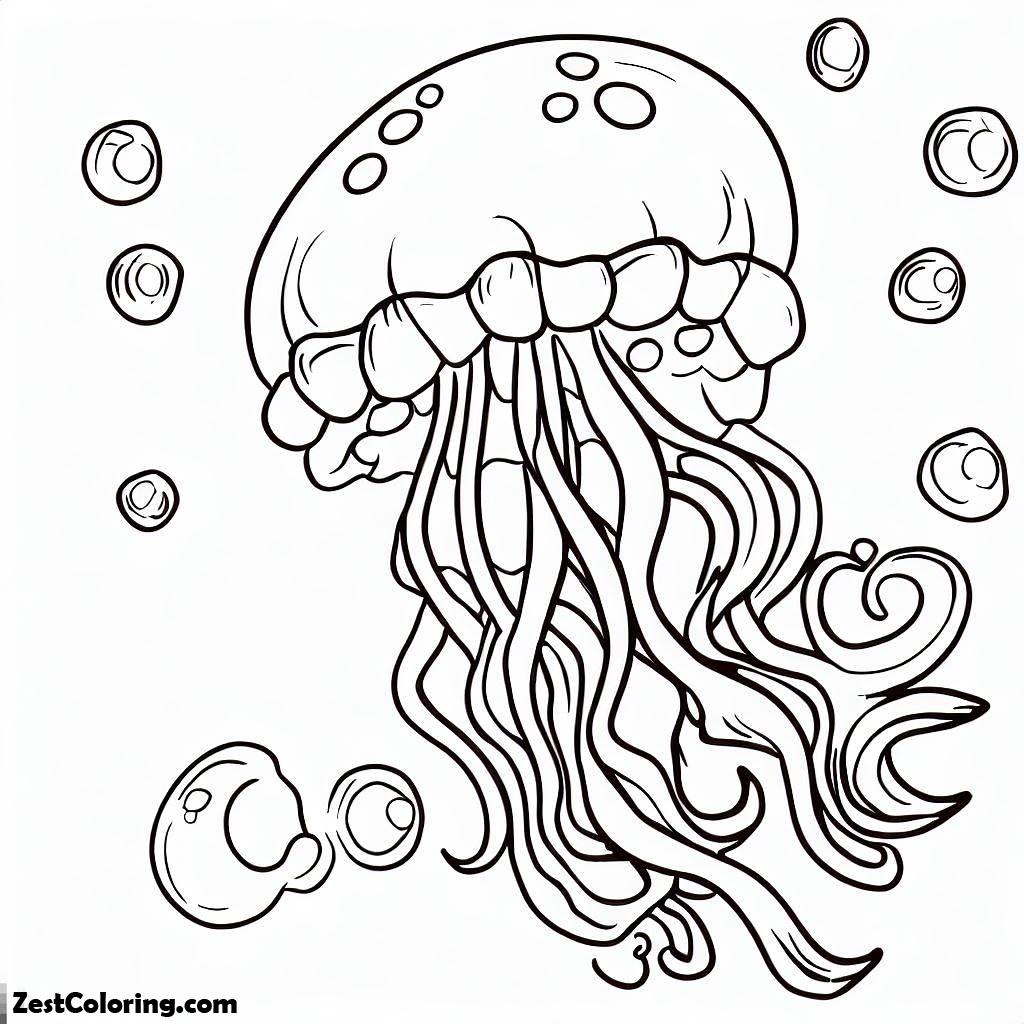 Jelly Fish, Jellyfish And Bubbles Coloring Page: Jellyfish And Bubbles Coloring PageFull Size Image