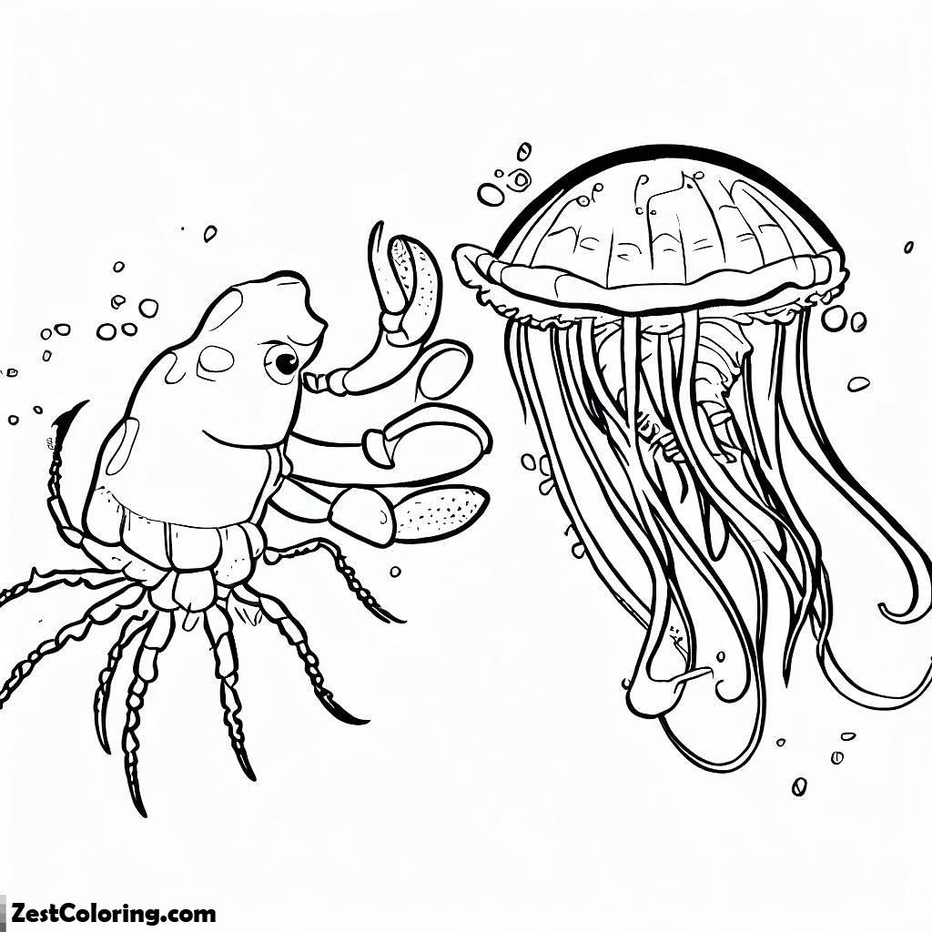 Jelly Fish, Jellyfish And Lobster Are Friend Coloring Page: Jellyfish And Lobster Are Friend Coloring PageFull Size Image