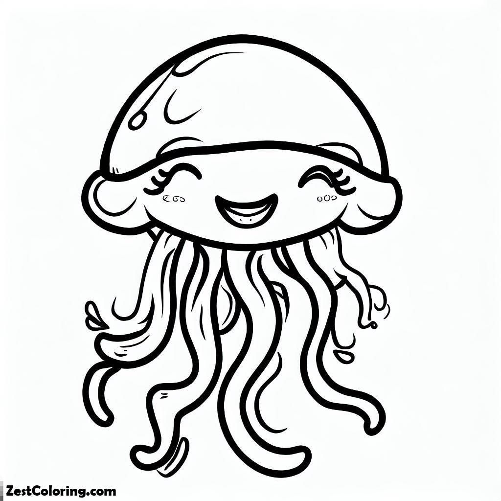 Jelly Fish, Jellyfish Cartoon Character Coloring Page: Jellyfish Cartoon Character Coloring PageFull Size Image