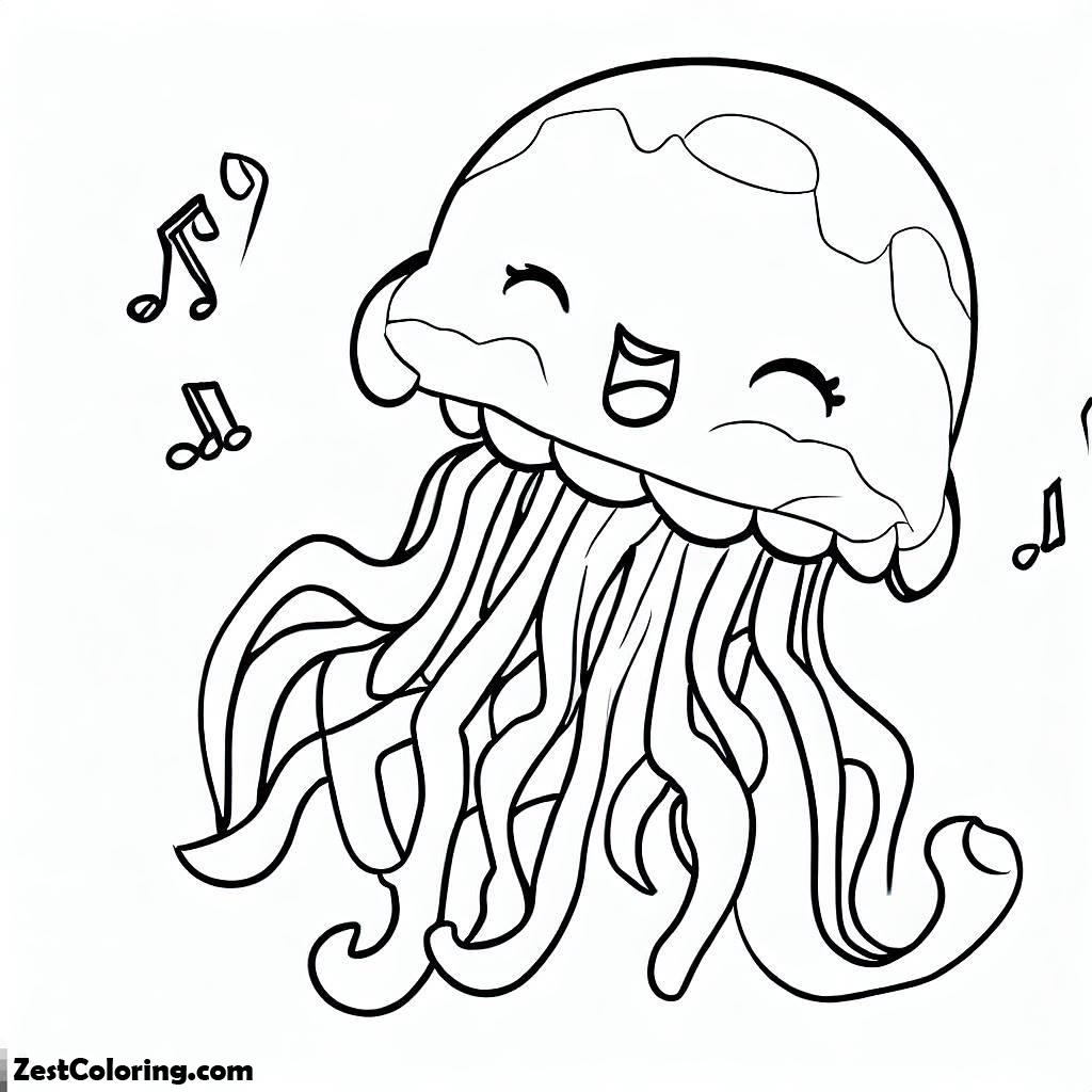 Jelly Fish, Jellyfish Singing Coloring Page For Kids: Jellyfish Singing Coloring Page For KidsFull Size Image