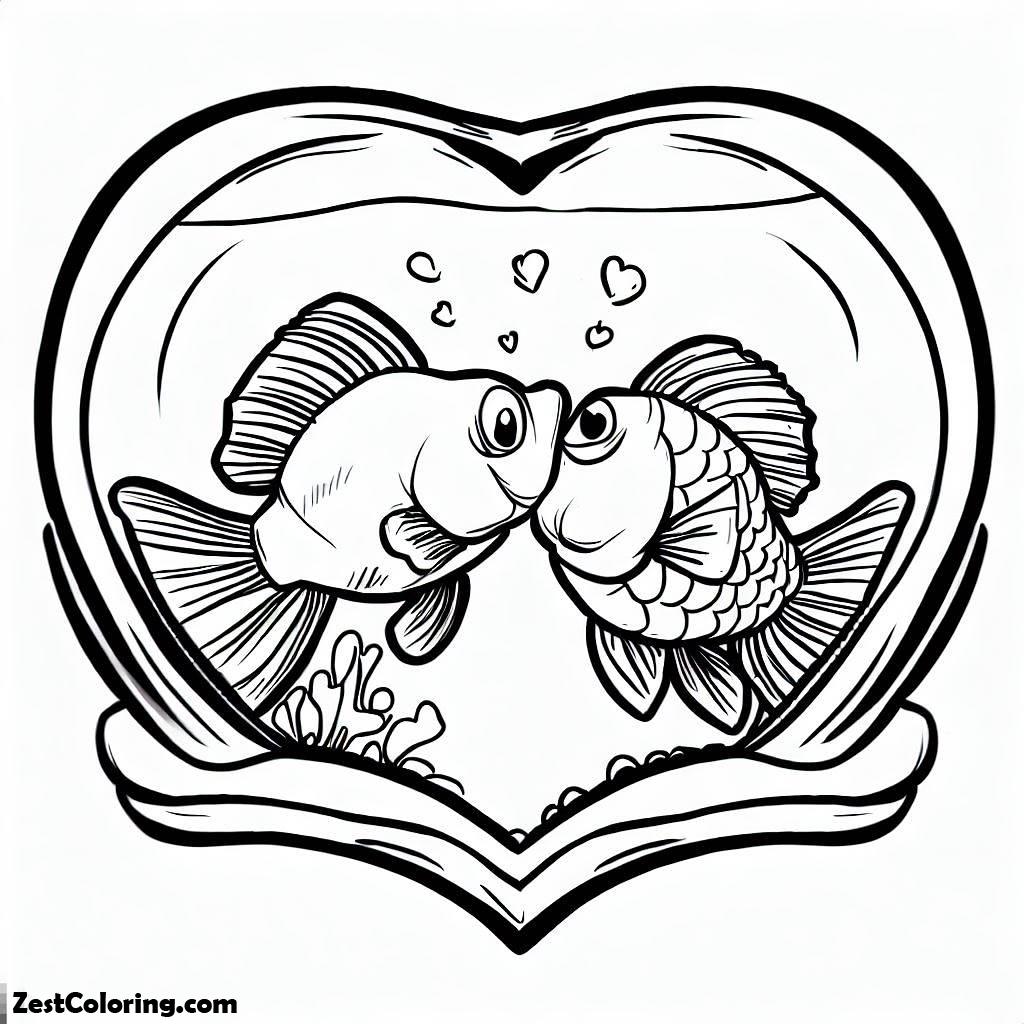 Shape Fish Coloring Kissing Fish In Heart Shaped Fish Tank Coloring Pages : Coloring for ...