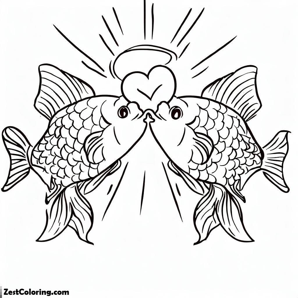 Kissing Fish, Kissing Fish Under Shining Heart Coloring Pages: Kissing Fish Under Shining Heart Coloring PagesFull Size Image