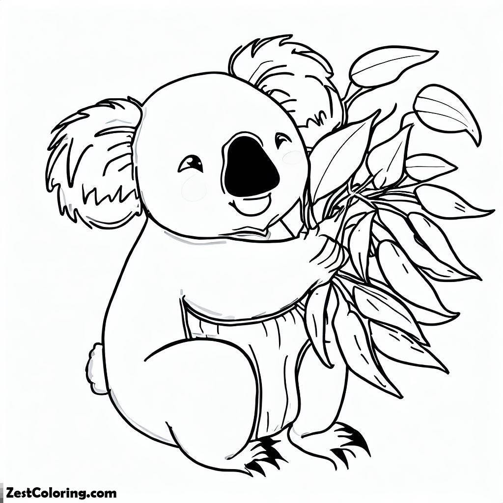 Koala Bear, Koala Bear Collecting Food Coloring Page: Koala Bear Collecting Food Coloring PageFull Size Image