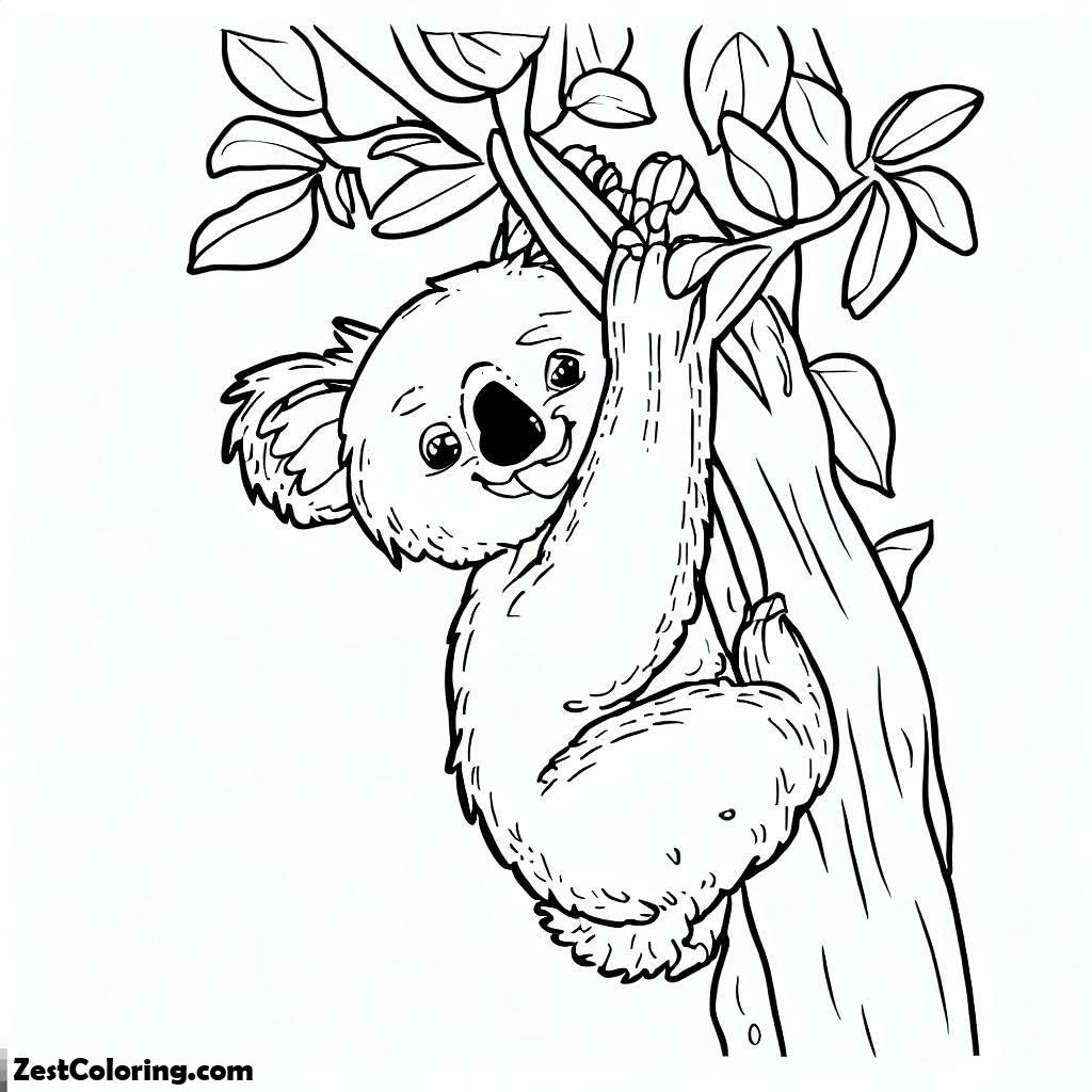Koala Bear, Koala Bear Hanging On Tree Coloring Page: Koala Bear Hanging On Tree Coloring PageFull Size Image