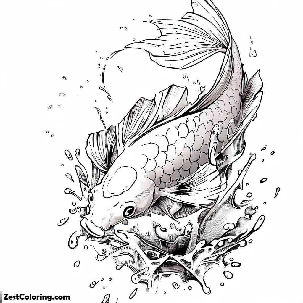 Koi Fish, Koi Fish Splashing Water Coloring Pages: Koi Fish Splashing Water Coloring PagesFull Size Image