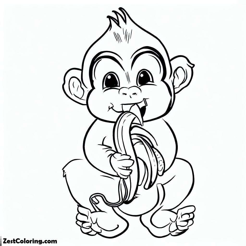Little Monkey Eat Banana Coloring Page : Coloring for Kids – Smart ...
