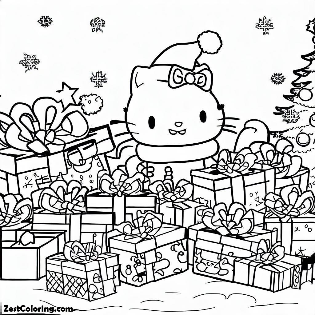 Christmas, Lots Of Christmas Presents From Santa Claus For Hello Kitty On Christmas Coloring Page: Lots Of Christmas Presents From Santa Claus For Hello Kitty On Christmas Coloring PageFull Size Image
