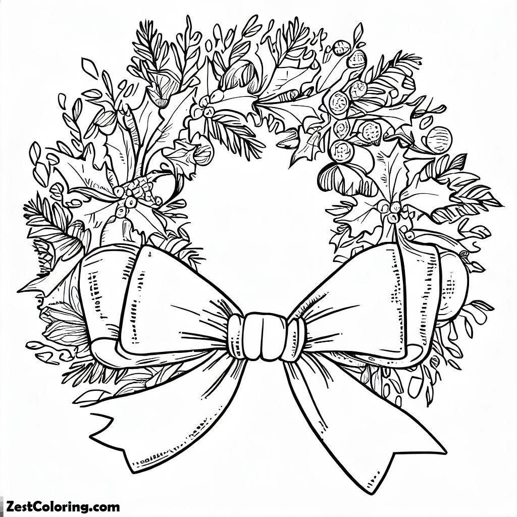 Christmas, Lovely Christmas Wreath With Huge Ribbon On Christmas Coloring Page: Lovely Christmas Wreath With Huge Ribbon On Christmas Coloring PageFull Size Image