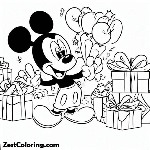 Mickey Mouse And Happy Birthday Presents Coloring Page : Coloring for