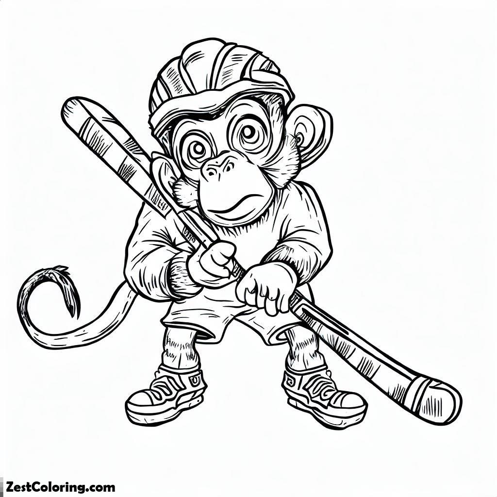 Monkey, Monkey As A Hokey Player Coloring Page: Monkey As A Hokey Player Coloring PageFull Size Image