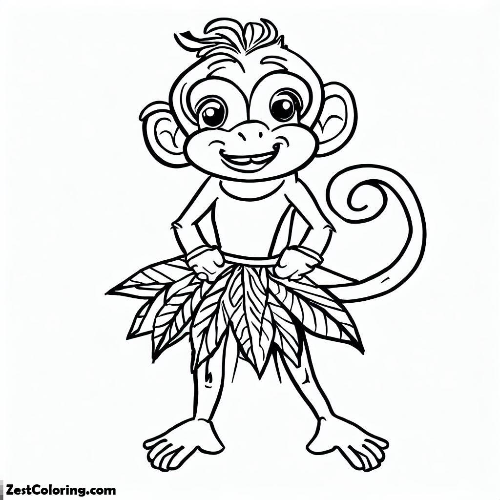 Monkey, Monkey Wearing Leaf Skirt Coloring Page: Monkey Wearing Leaf Skirt Coloring PageFull Size Image