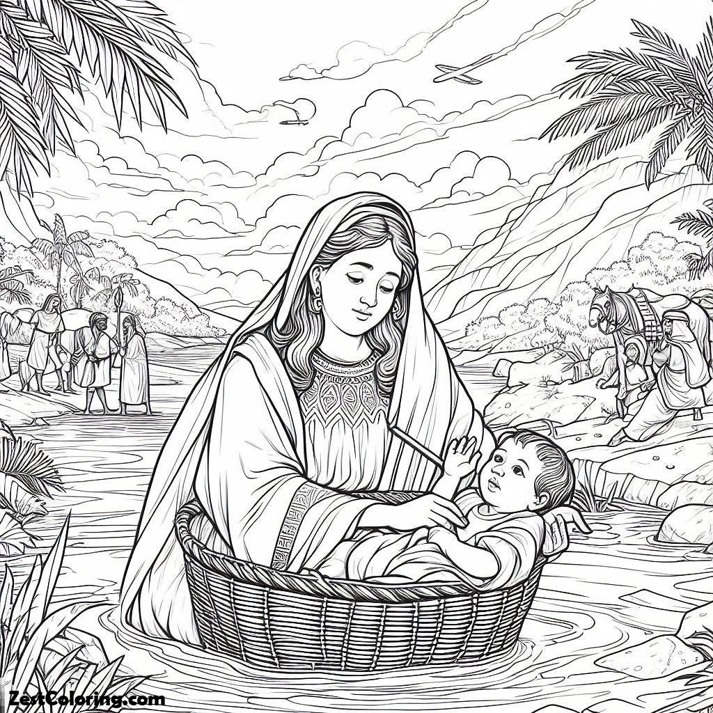 Moses Mother Put Moses Into A Basket In Nile River Coloring Page