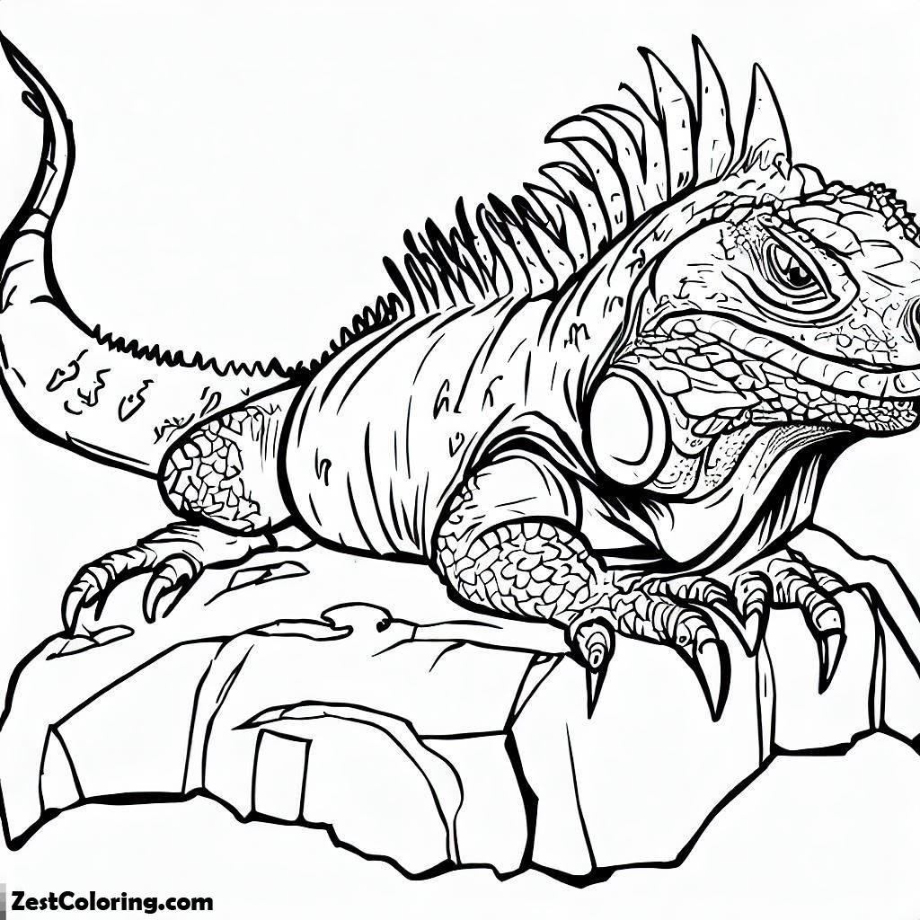 Iguana, Old Male Iguana Coloring Page For Kids: Old Male Iguana Coloring Page For KidsFull Size Image