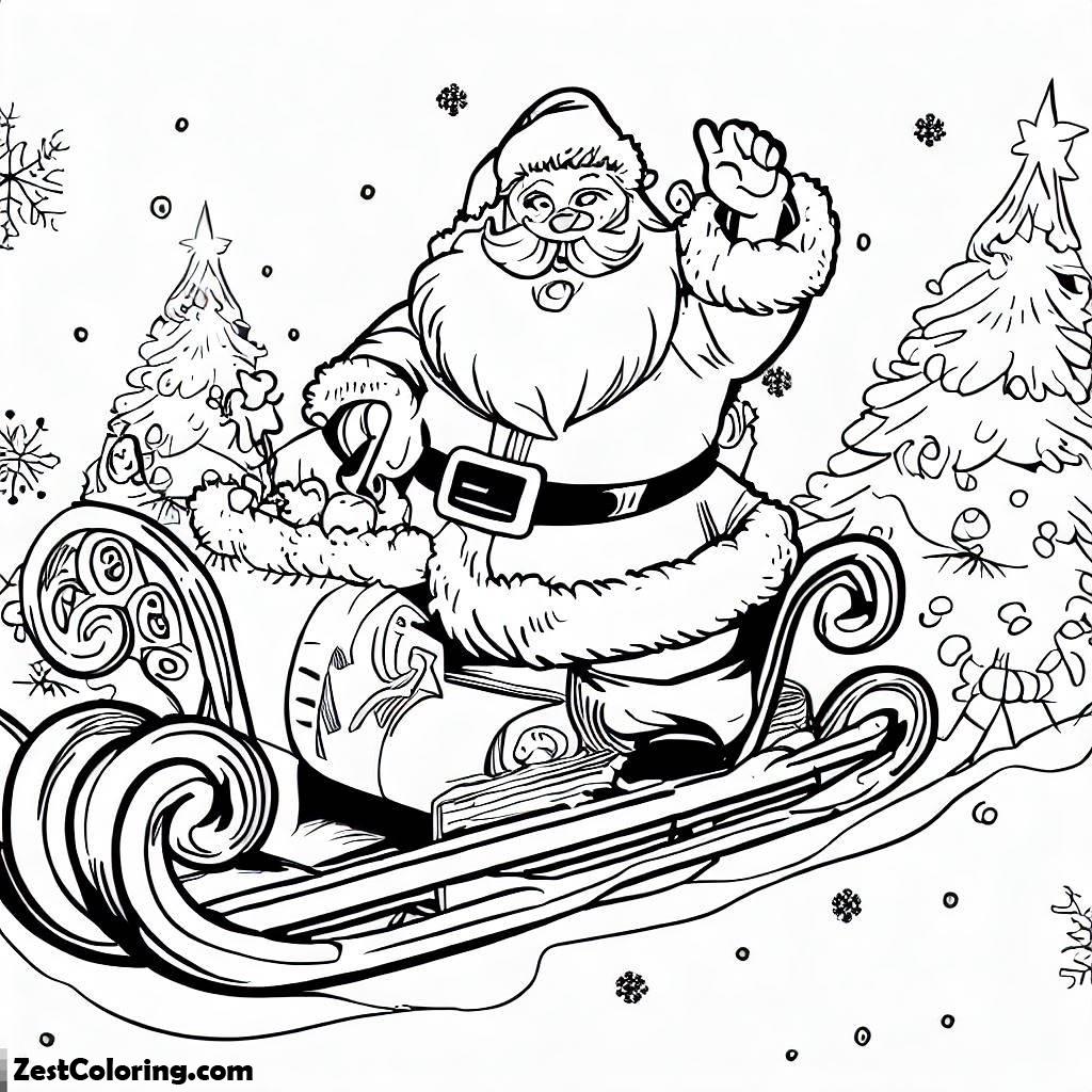 Christmas, Santa Claus Riding His Sleigh On Christmas Coloring Page: Santa Claus Riding His Sleigh On Christmas Coloring PageFull Size Image