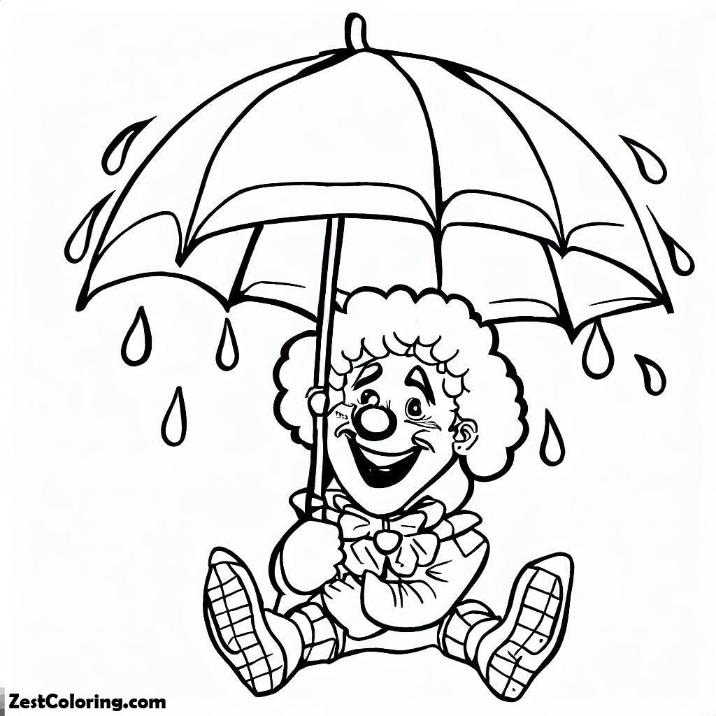 Clown, Smiling Clown Under Umbrella Coloring Page: Smiling Clown Under Umbrella Coloring PageFull Size Image